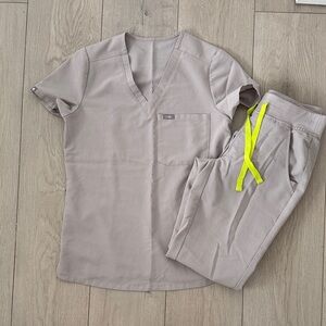 Gray Scrub Set with Neon Yellow Accents